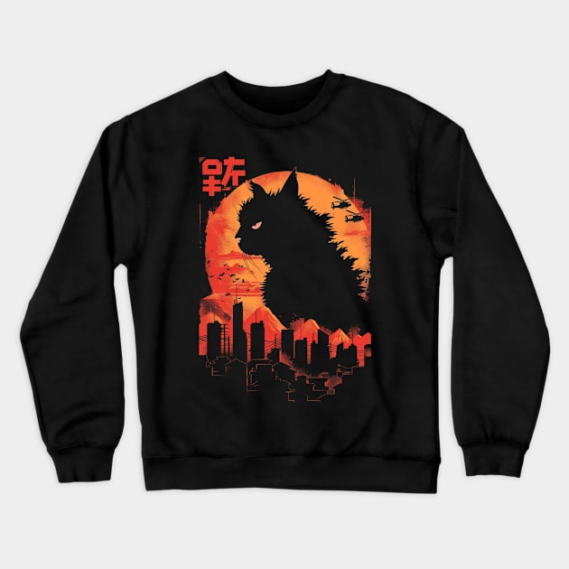 Catzilla Cat Meow Tropolis Marvels Unraveled Crewneck Sweatshirt by Terrence Torphy